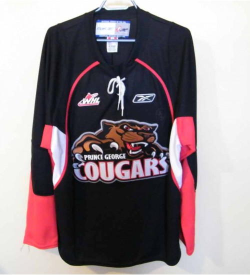 Custom WHL Prince George Cougars 2009 15 Road Hockey Jersey Black